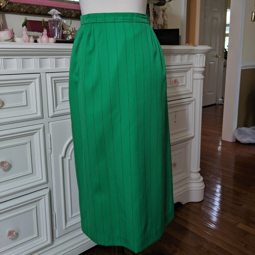 Vintage Pierre Balmain stiped skirt green black - Picture 1 of 4